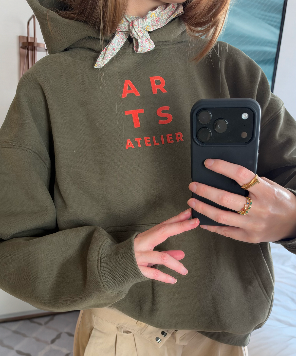 Hoodie olive coral